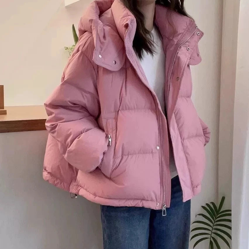 Women's Hooded down Jacket 2025 Autumn Winter Collection Warm Casual Parka Loose Fit Cotton Padded Bigger Size Available - Shello's Creative Boutique