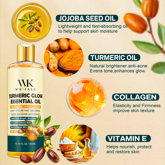 WK JALY Turmeric Glow Essential Body Oil, Moisturizing, Whitening, Fades Dark Armpit, Knuckles, Anti-Acne, Balance Uneven Skin - Shello's Creative Boutique