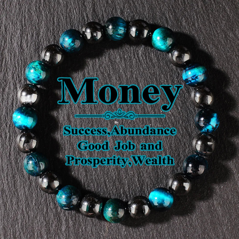 Natural Blue Tiger Eye Stone Bracelet – Unisex Handmade Stretch Beaded Bangle