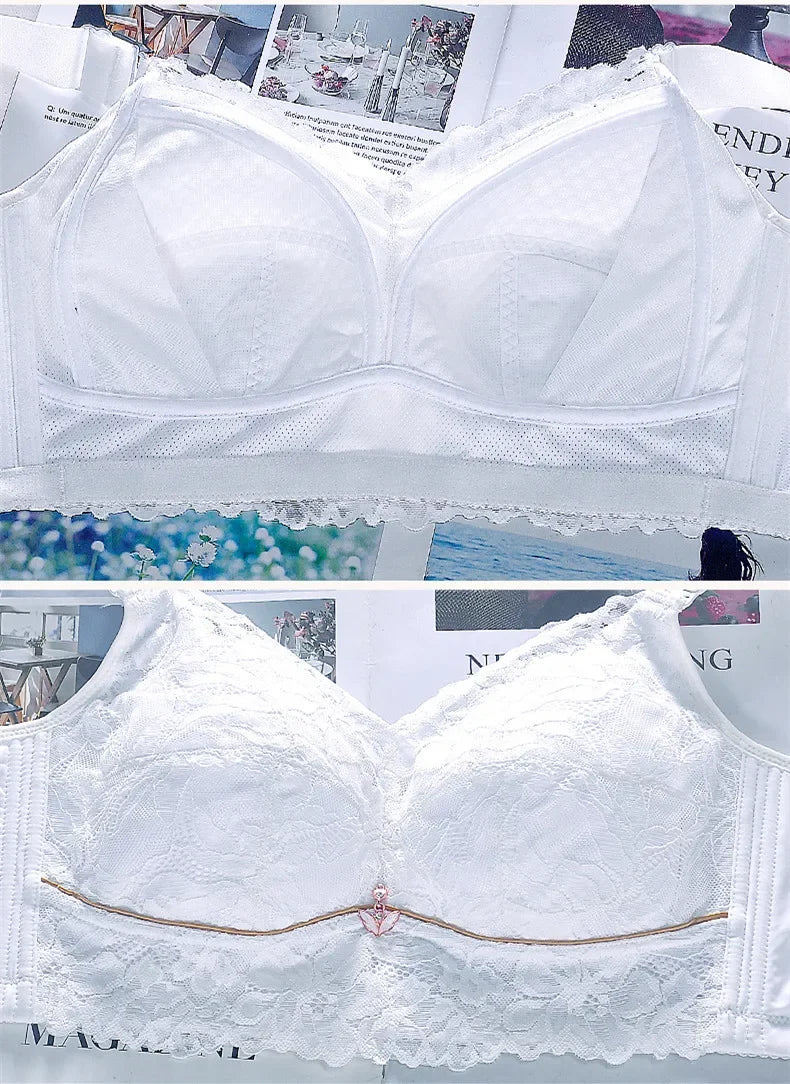 Embroidered Push-Up Backless Bra – Sexy Lace Lingerie for Women, Plus Size Wire-Free Bra Tops (C–E Cup, 36–48)