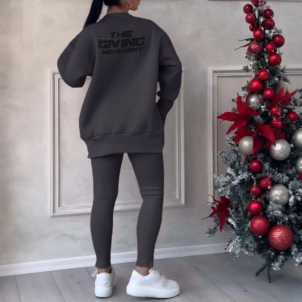 LAPA Women's Irregular Two-Piece Sweatshirt & Trouser Set – Autumn/Winter Casual Loose Knit Outfit (S–XXXL)