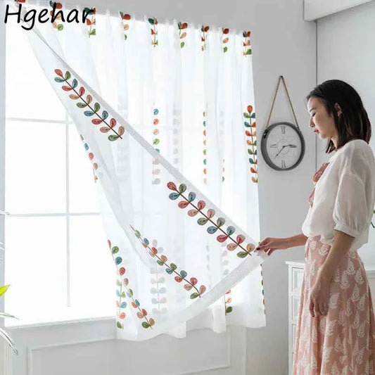Household Bedroom Window Curtains Punch Free Easy Install Shading Drape Door Screens Modern Leaves White Curtain Home Decor Chic