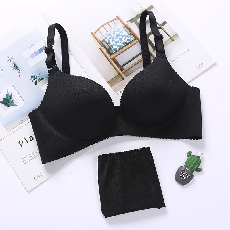 NURRASA Seamless Push-Up Bra & Panty Set – Sexy Floral Wire-Free Lingerie for Women, 3/4 Cup Adjustable Brassiere & Briefs (Sizes 70AB–85AB)