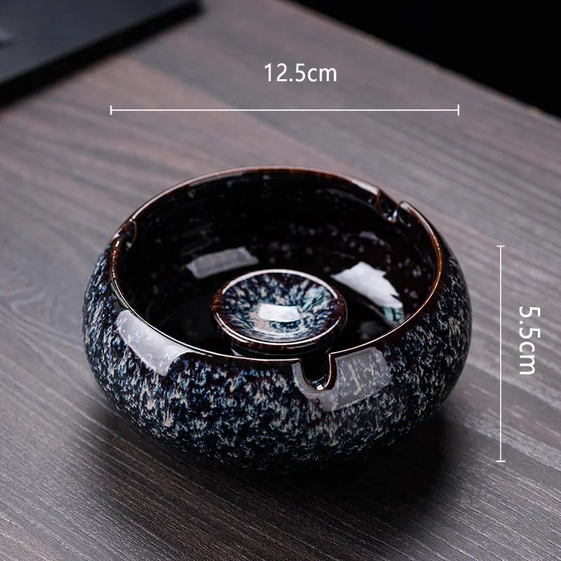 Creative Ceramic Ashtray with Lid – Anti-Fly Ash Desktop Ornament, 18 Styles