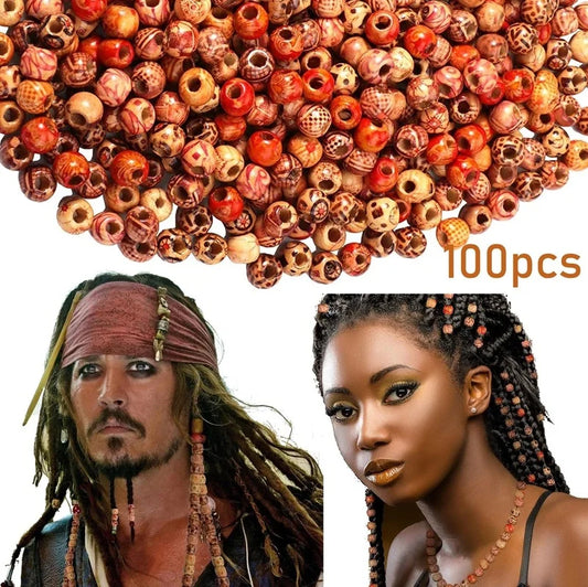 100pcs Wooden Dreadlock Beads - Vintage Natural Wood Hair Accessories - Shello's Creative Boutique