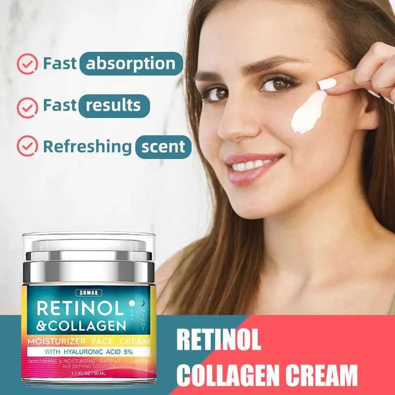 Retinol Cream for Face with Hyaluronic Acid, Day-Night Anti-Aging Moisturizer Collagen Cream for Face Reduces Wrinkles, Dryness