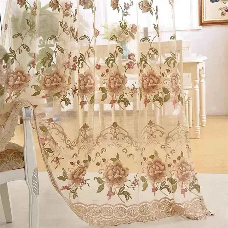 European Luxury Velvet Curtains - Embroidered Floral Tulle Blackout Drapes for Living Room