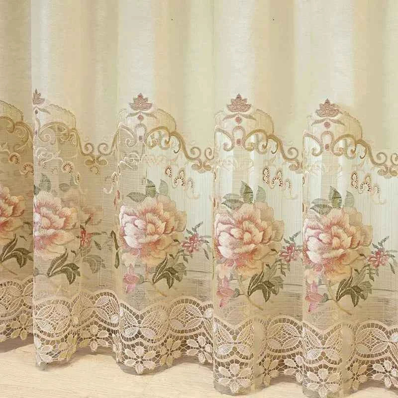European Luxury Velvet Curtains - Embroidered Floral Tulle Blackout Drapes for Living Room
