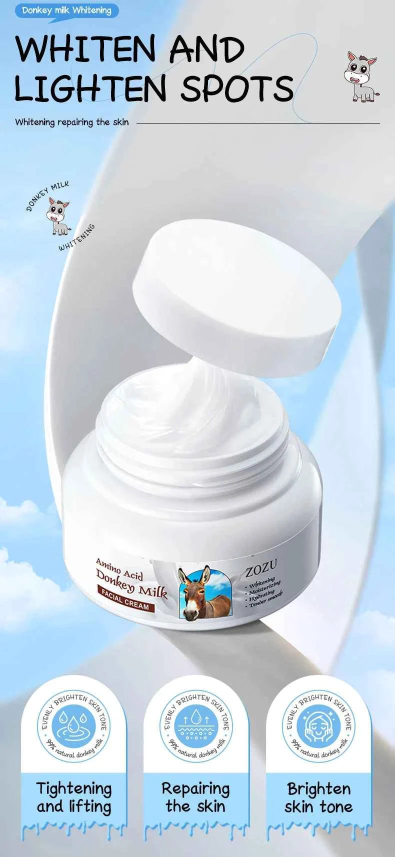 Donkey Milk Strong Whitening Face Cream Anti-aging Wrinkle Removal Firming Skin Care Facial Brightening Cream Korean Cosmetics