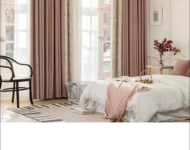 Custom Size French Spliced curtains for Living Room Bedroom Light Luxury Blackout Curtains Thickened Chenille White Tulle