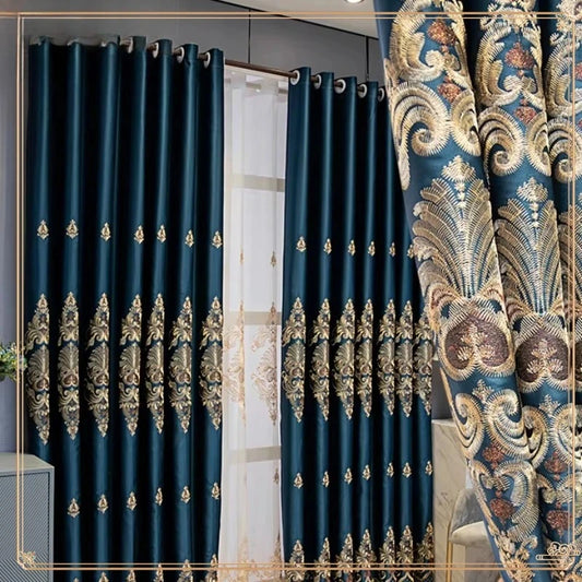 European Luxury Full Blackout Curtains - Heat Insulation & Acoustic Drapes with White Tulle - Shello's Creative Boutique