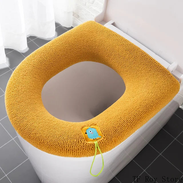 Soft Warm Toilet Pad Cushion with Handle Washable Winter Thicker Toilet Seat Cover Mat Bathroom Closestool Warmer Accessories eprolo