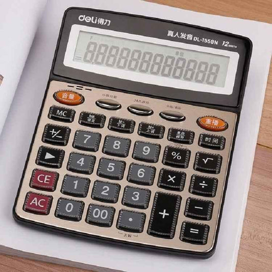 Deli 1559N Live Voice Calculator Multifunctional Office Finance 12-bit Calculator - Shello's Creative Boutique