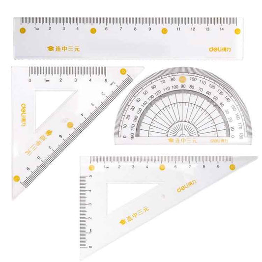 Deli 4 in 1 Student Exam Ruler Four-piece Set Containing Ruler Triangle Protractor