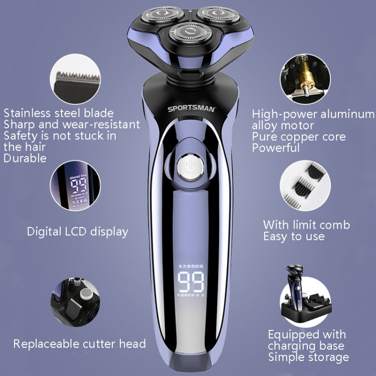 Sportsman SM-530 Electric Men Shaving Knife Multi-Function Base Charging Digital Water Washing Razor, US Plug SUNSKY