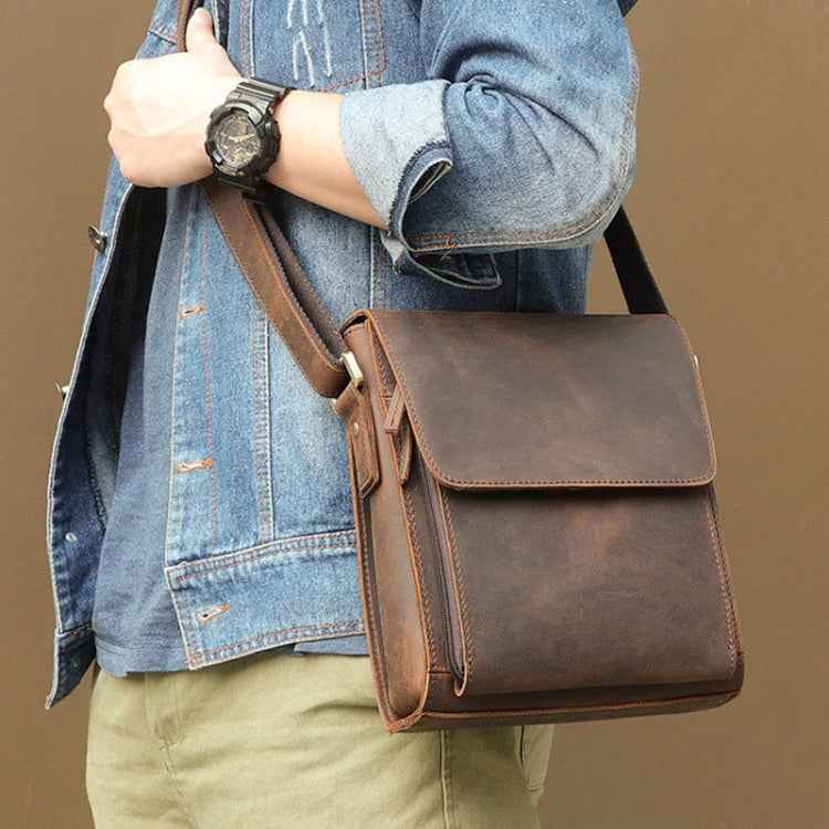 Vintage Crazy Horse Leather Men Shoulder Bag Messenger Bag