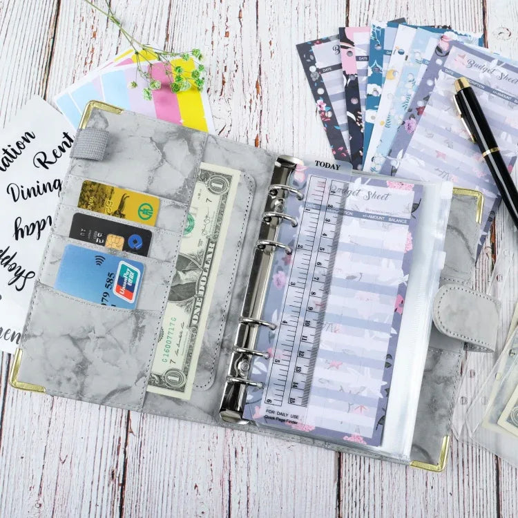 A6 Budget Binder - Marbled PU Leather Planner with Accessories - Shello's Creative Boutique