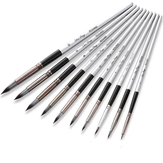 10 In 1 Nylon Hair Watercolor Paint Brush Set Wooden Handle Round Pointed Acrylic Painting Pens - Shello's Creative Boutique