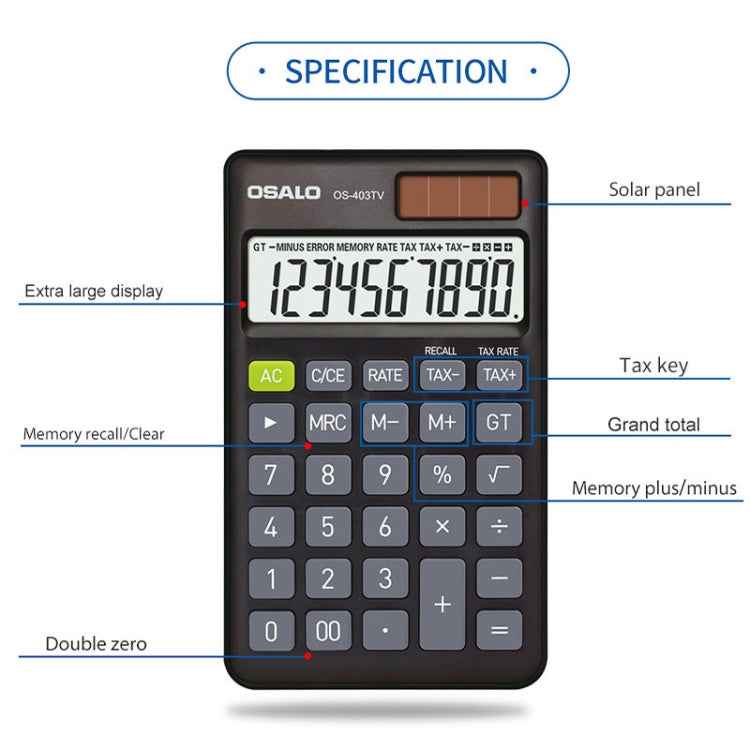 OSALO OS-403TV 10-digit LCD Screen Solar Dual Power Supply Mini Student Desktop Calculator