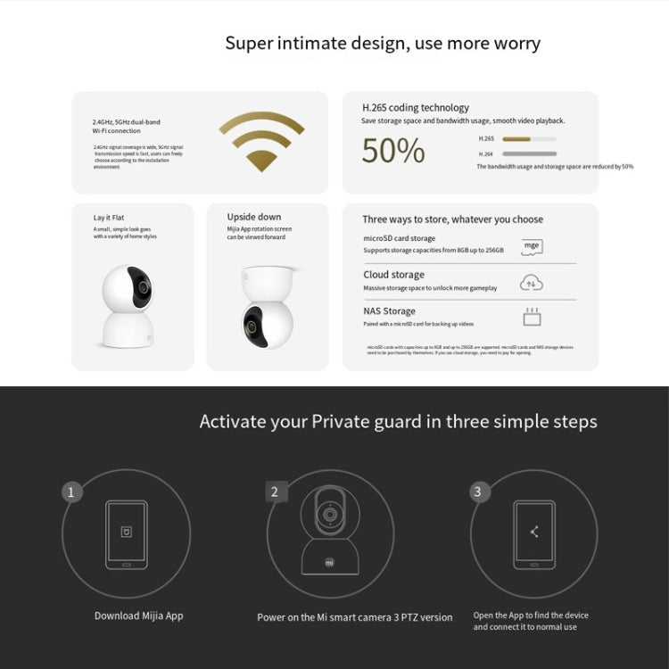 Original Xiaomi Mijia Smart Camera 3 PTZ Version 3K AI Detection Baby Monitor 5MP 360 Degree View Webcam Day & Night Work Infrared Night Vision, With US Plug Adapter, 3 PTZ Version SUNSKY