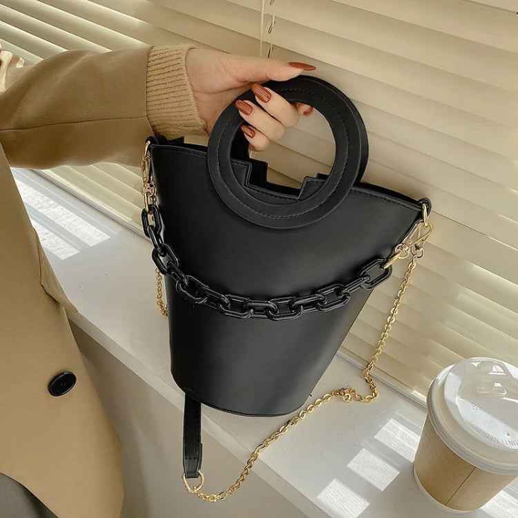 Women Casual Bucket Handbag Round Chain Shoulder Crossbody Bag