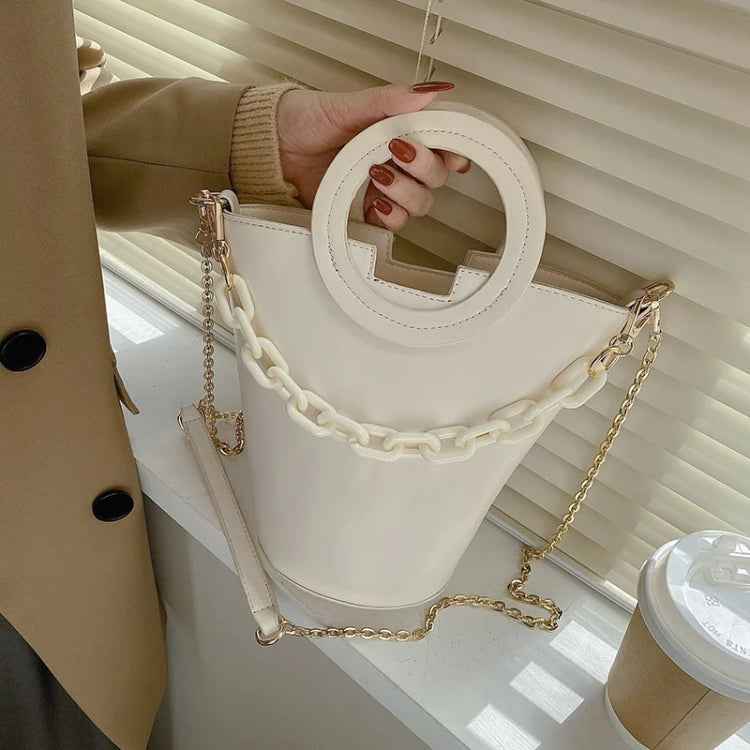 Women Casual Bucket Handbag Round Chain Shoulder Crossbody Bag