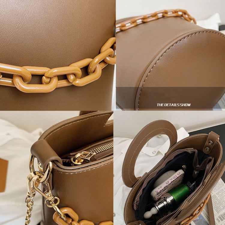Women Casual Bucket Handbag Round Chain Shoulder Crossbody Bag