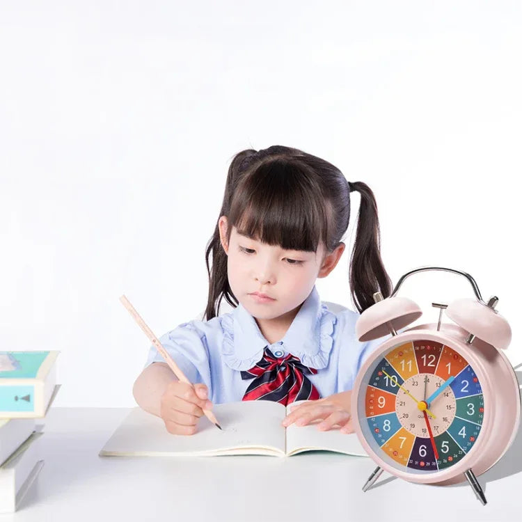 Early Learning Dual Ring Round Alarm Clock Student Bedside Metal Alarm Bell - Shello's Creative Boutique