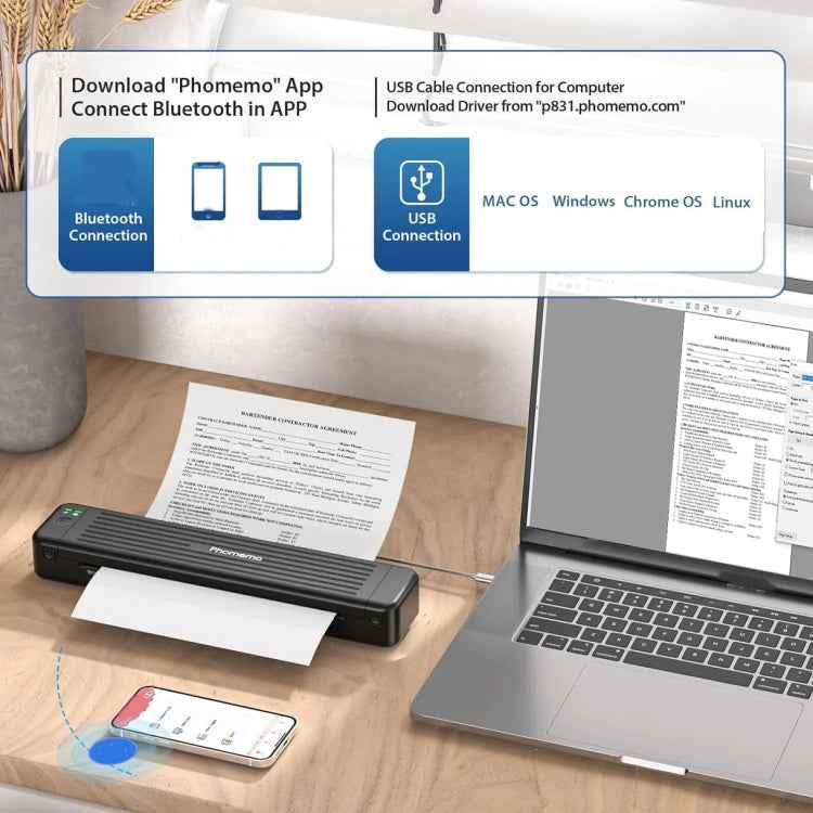 Phomemo P831 Bluetooth Portable Thermal Transfer Printer Support A4 / Letter / A5 / B5 Plain Paper Printing