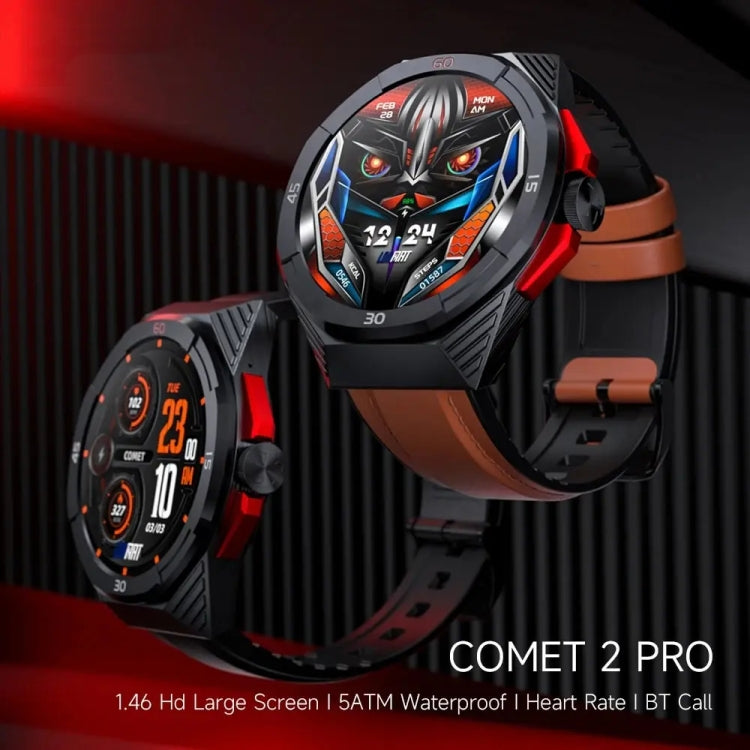 LOKMAT COMET2 PRO 1.46-Inch 5ATM Waterproof Bluetooth Call Smart Watch, Black Leather, Brown Leather, Black Stainless Steel - Shello's Creative Boutique