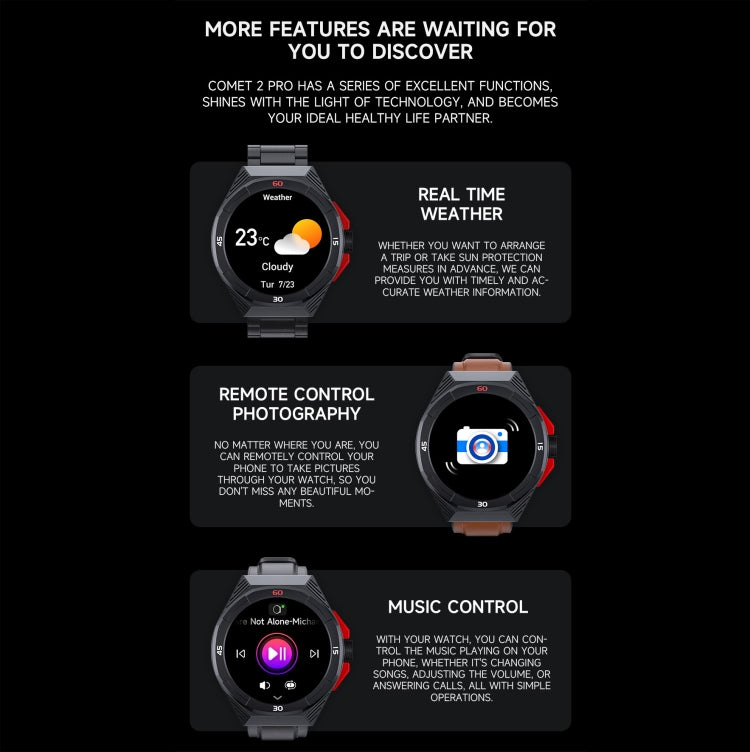 LOKMAT COMET2 PRO 1.46-Inch 5ATM Waterproof Bluetooth Call Smart Watch, Black Leather, Brown Leather, Black Stainless Steel - Shello's Creative Boutique