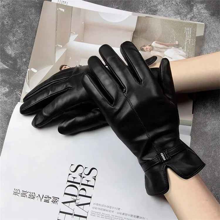 Women Sheepskin Wool Fleece Lined Windproof Warm Gloves Touchscreen Thick Snow Driving Gloves
