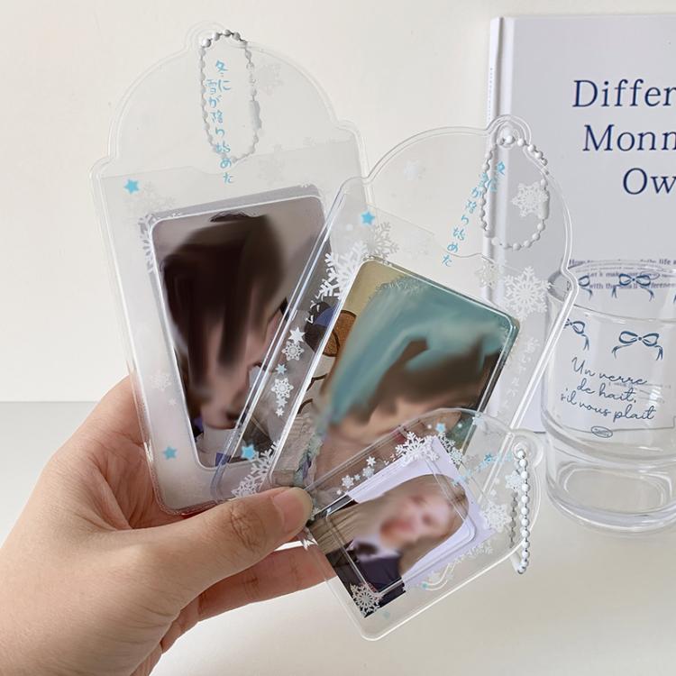 Hisocute Snowflake PVC Card Holder 1 inch 2 inch 3 inch Star Small Card Pendant Photo Case, Transparent Small, White Large