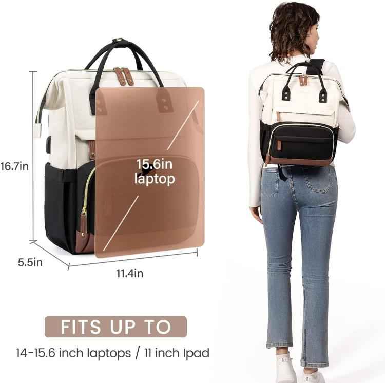 Women Business Laptop Backpack with USB Charging Port & Luggage Strap - Fits 15.6 Inch Laptop for Work, College, Office, and Commuting