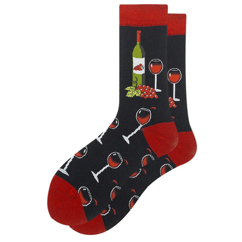 Men's Funny Pattern Stockings with Red Wine Cartoon Design - Shello's Creative Boutique