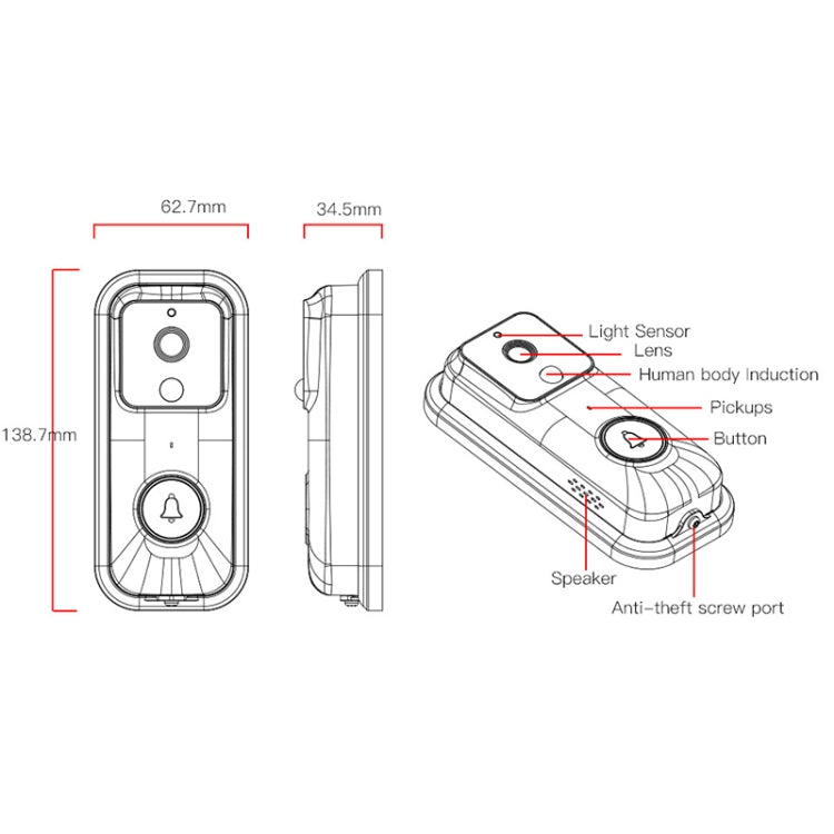 Anytek B60 720P Smart WiFi Video Visual Doorbell, Support APP Remote & PIR Detection & TF Card SUNSKY