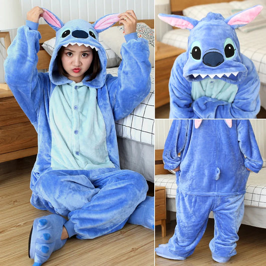 Winter Adults Kigurumi Animal Stitch Onesies Women Men Pajamas Suit Onepiece Halloween Christmas Hooded Cartoon Onesie Costumes eprolo