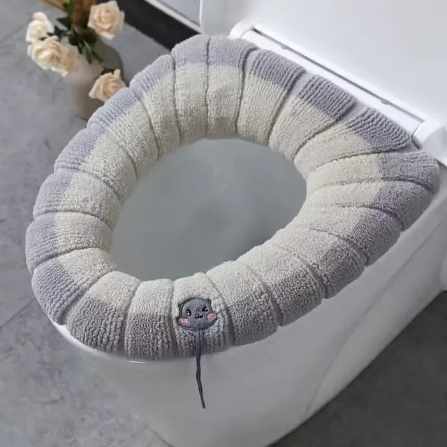 Winter Warm Toilet Seat Cover Mat Bathroom Toilet Pad Cushion with Handle Thicker Soft Washable Closestool Warmer Accessories eprolo
