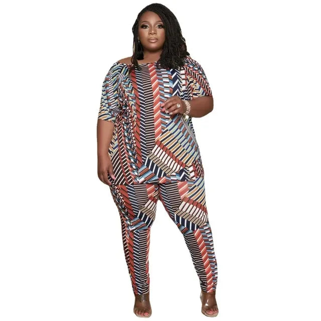 Plus Size Dot Print Two-Piece Set - Casual Summer Top & Pants (XL-5XL) - Shello's Creative Boutique