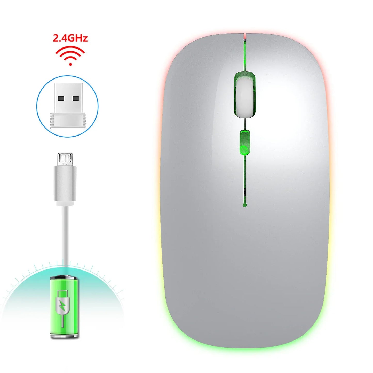 2.4G Colorful Luminous Wireless Mouse Silent Laptop Desktop Office Mouse - Shello's Creative Boutique