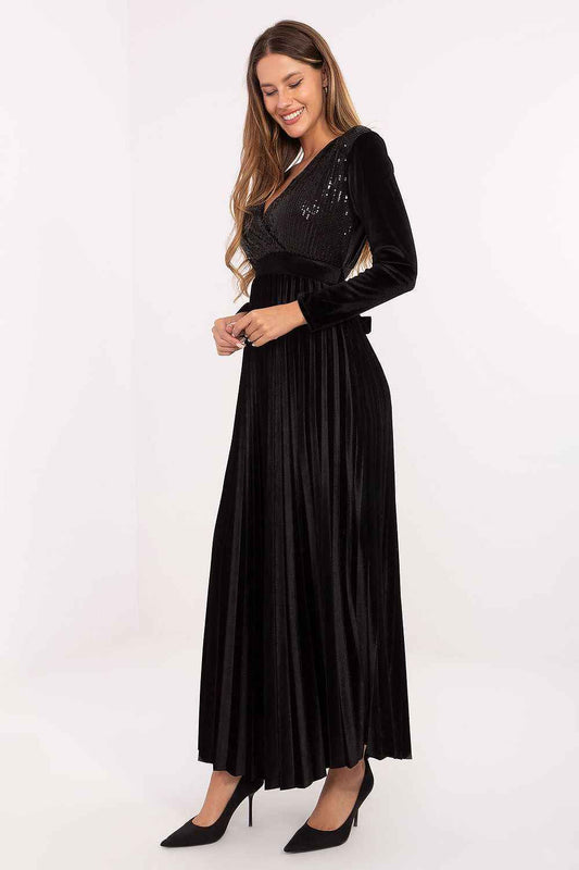 Spectacular Black Sequin Maxi Dress - Long Sleeve Evening Gown | Italy Moda