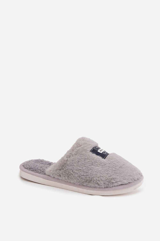 Cozy Grey Fur Slippers with Teddy Bear Motif - Warm Winter House Slippers | Inblu
