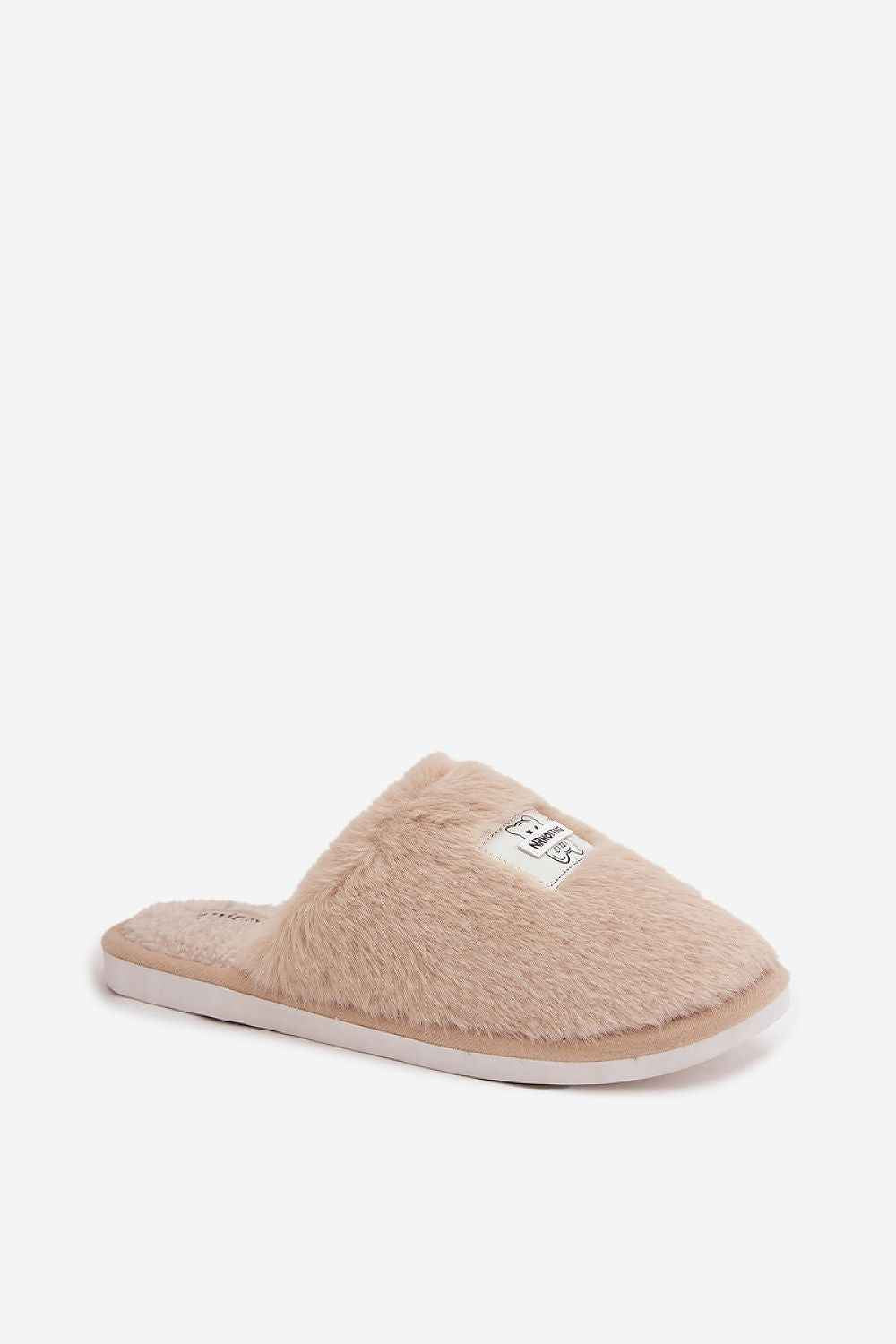 Cozy Beige Fur Slippers with Bear Motif - Warm Winter House Slippers | Inblu