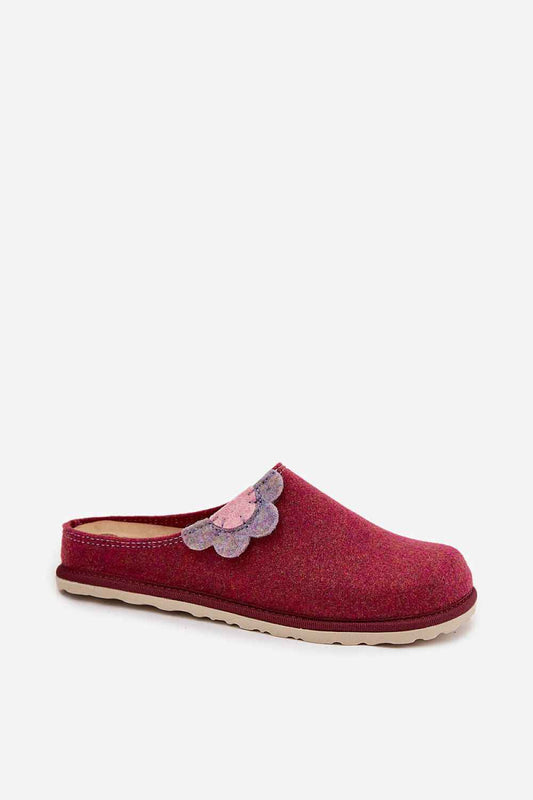 Pretty Pink Felt Slippers with Flower Detail - Leather Insole House Slippers | Inblu
