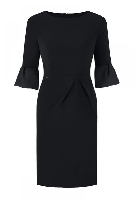 Plus Size Navy Blue Dress with Frill Sleeves - Jersa Elegant Occasion Dress - Shello's Creative Boutique