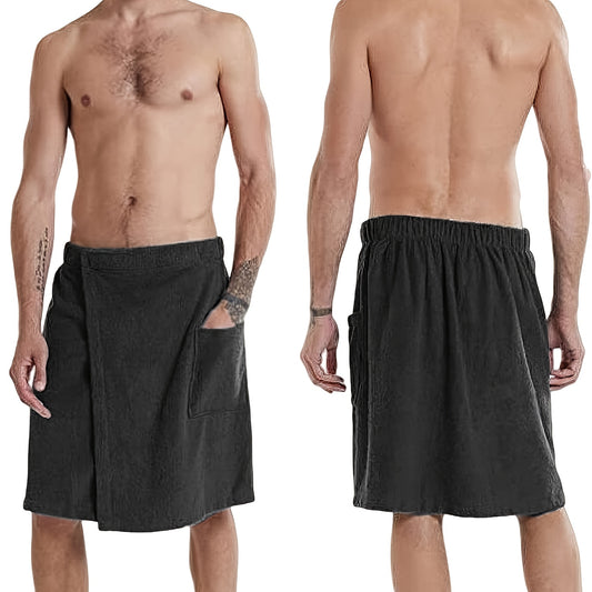 Men's Adjustable Bath Towel with Pockets - Microfiber