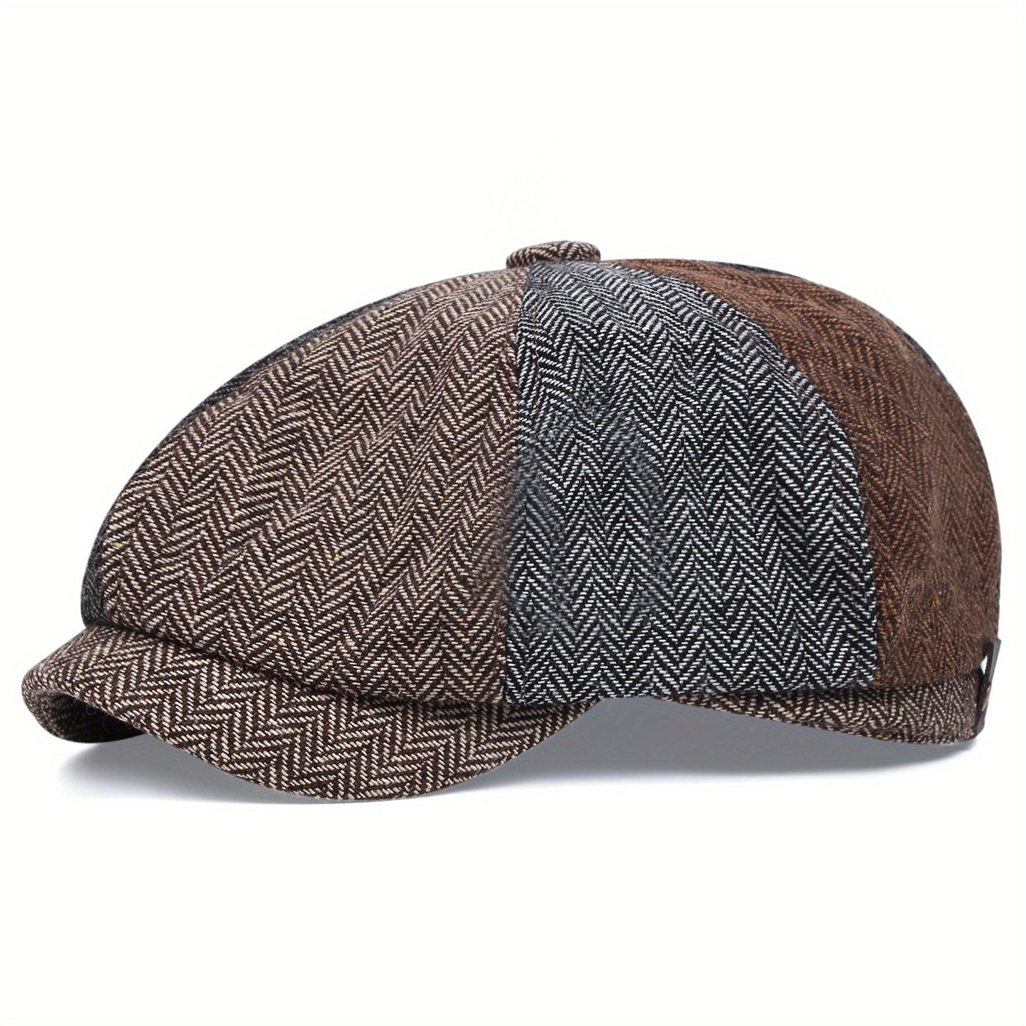 Men&Apos;S Retro Herringbone Flat Cap - Black Casual Beret with Vintage Style, Knitted Polyester, Perfect for Valentine&Apos;S Day, Everyday Headwear | Vintage Flat Cap | Knitted Texture Shello's Creative Boutique