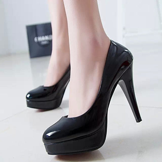 Patent Leather Fashion Shallow Mouth Low Stiletto Heel Super High Heels Shello's Creative Boutique