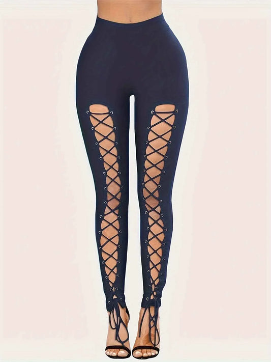High-Waist Cropped Leggings - Cross-Strap Stretch Leggings for Women - Shello's Creative Boutique