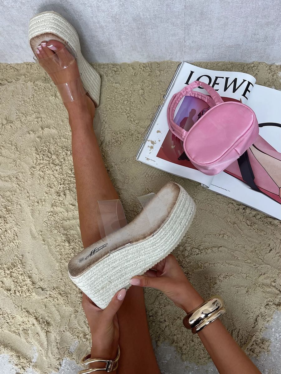 Transparent Double Strap Platform Wedge Heels Moda